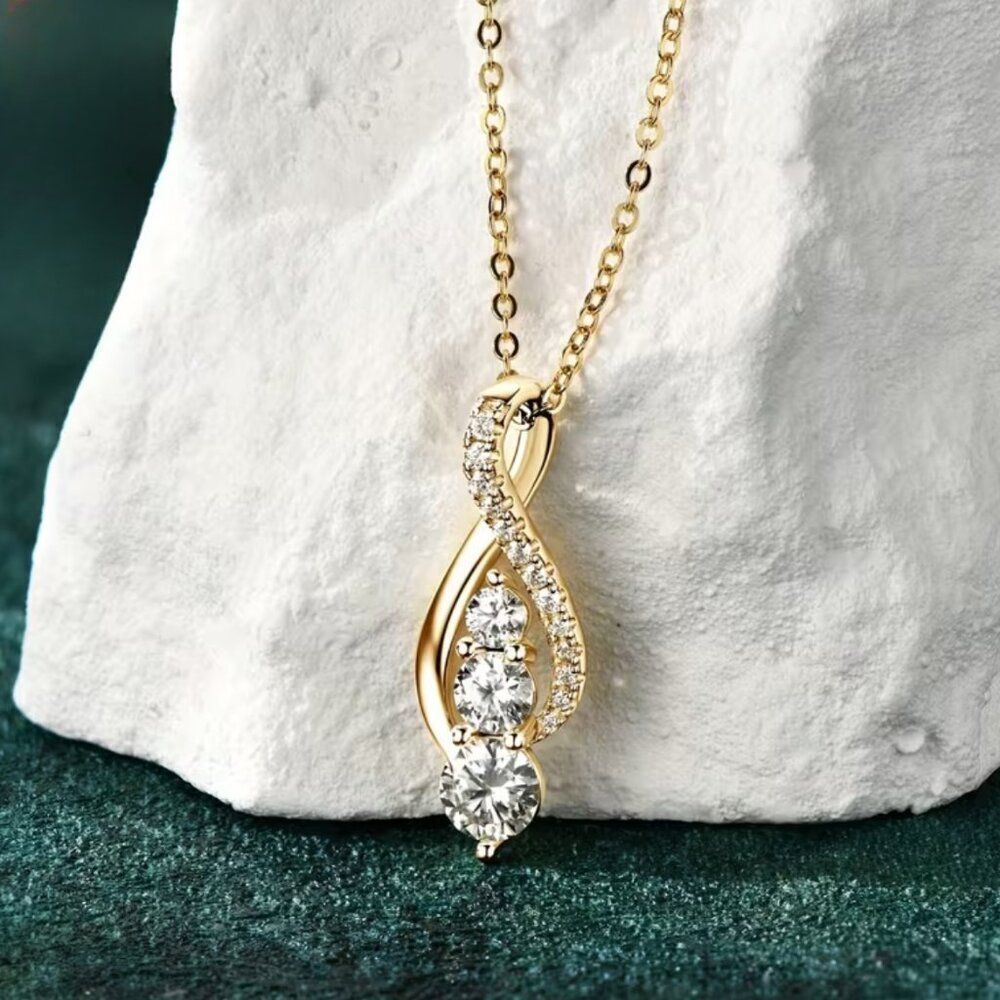 Necklace Infinity-Inspired Twist Pendant with a Cascade of Round-Cut Stones